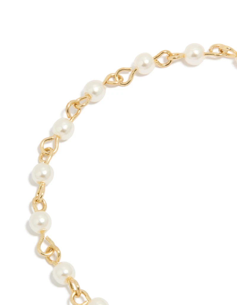 Gold Plated Pearl & Cubic Zirconia Star Moon Fob Bracelet