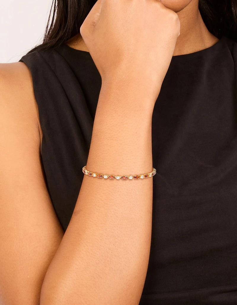 Gold Plated Clear & Cognac Cubic Zirconia Multi Cut Tennis Bracelet
