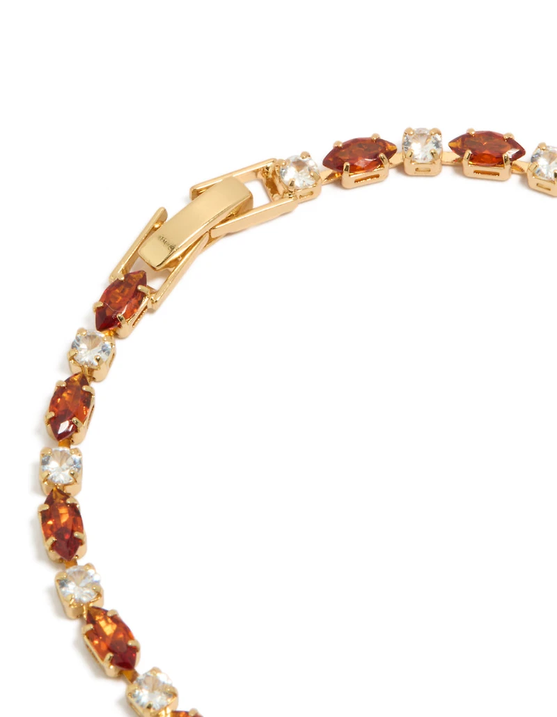 Gold Plated Clear & Cognac Cubic Zirconia Multi Cut Tennis Bracelet