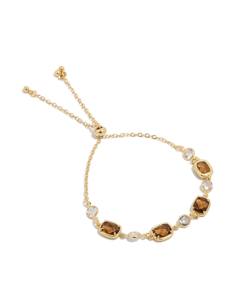 Gold Plated Clear & Cognac Cubic Zirconia Square Cut Bezel Toggle Bracelet
