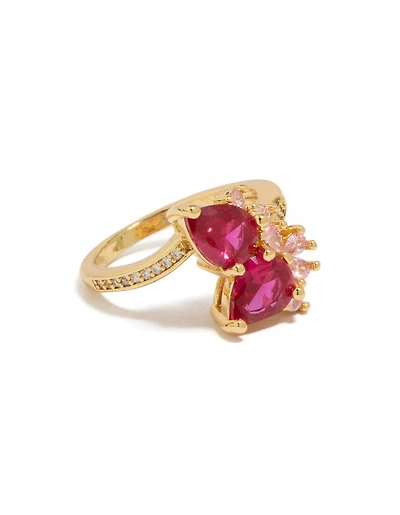 Gold Plated Double Red Cubic Zirconia  Ring