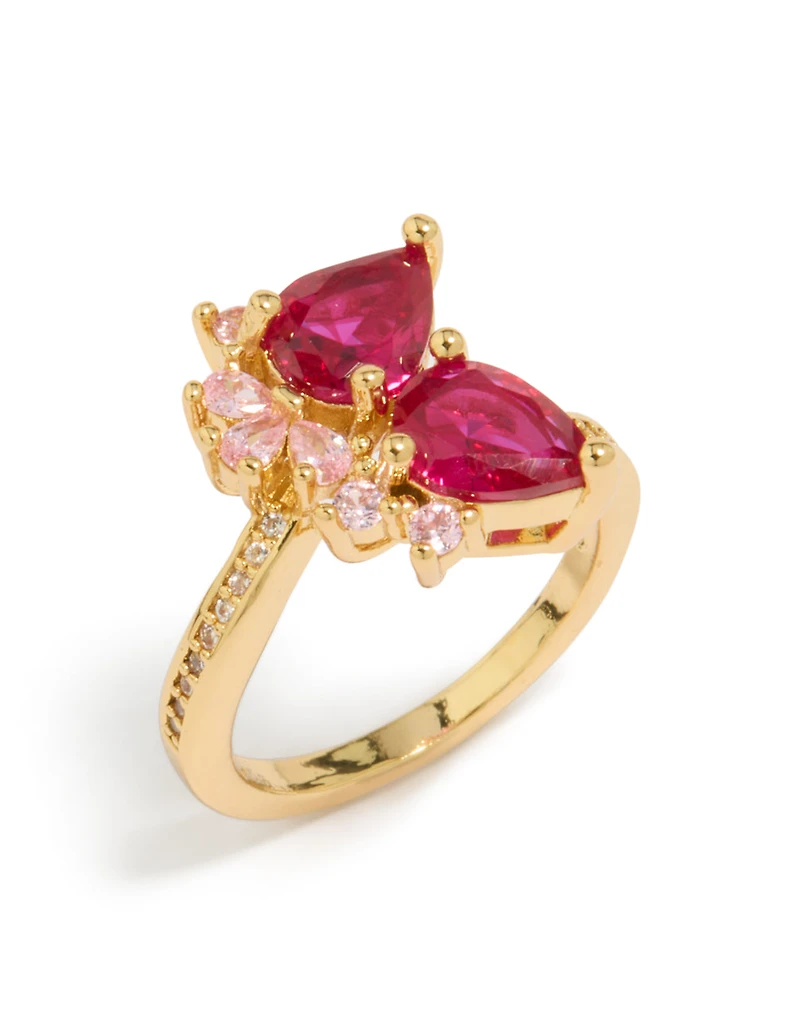 Gold Plated Double Red Cubic Zirconia  Ring