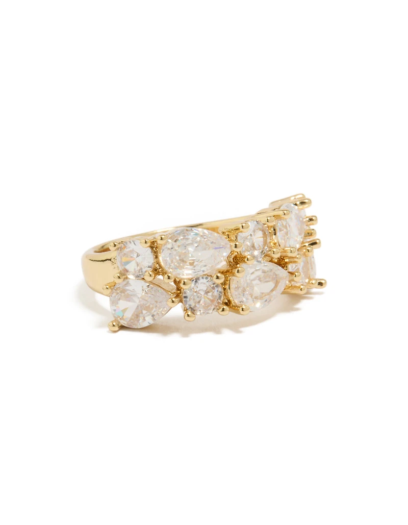Gold Plated Pear Cubic Zirconias Band Ring