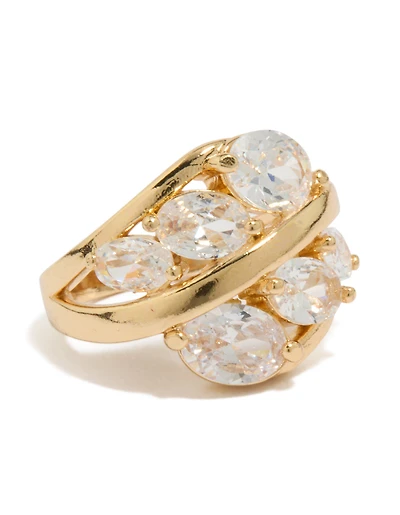 Gold Plated Cubic Zirconia Oval Clusters Layered Ring