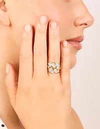 Gold Plated Cubic Zirconia Oval Clusters Layered Ring