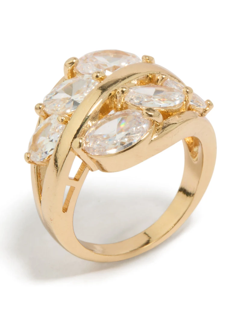 Gold Plated Cubic Zirconia Oval Clusters Layered Ring