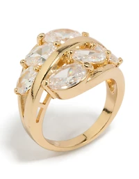 Gold Plated Cubic Zirconia Oval Clusters Layered Ring