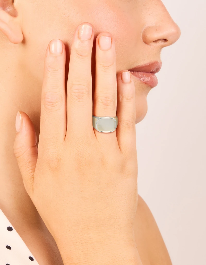 Waterproof Stainless Steel Square Shell Signet Ring