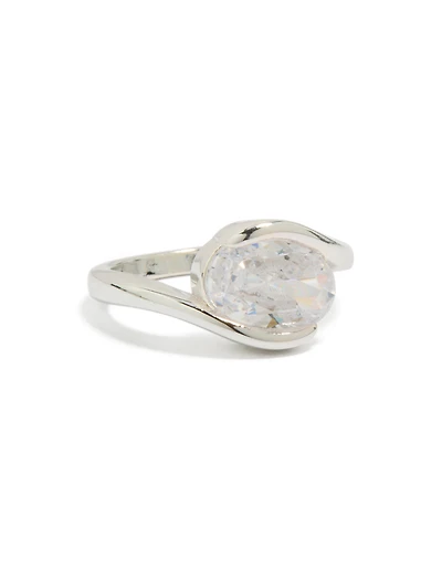 Silver Plated Cubic Zirconia Large Round Swivel Ring