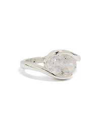 Silver Plated Cubic Zirconia Large Round Swivel Ring