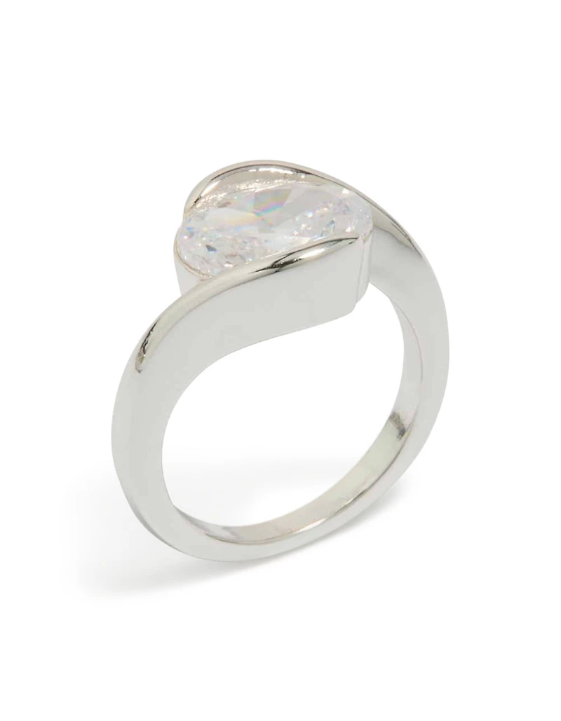 Silver Plated Cubic Zirconia Large Round Swivel Ring