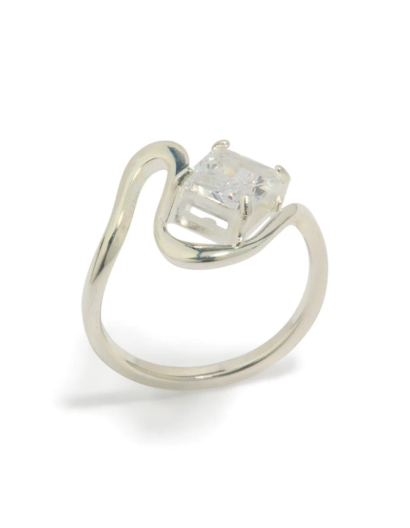Waterproof Stainless Steel Wavy Cubic Zirconia Statement Ring