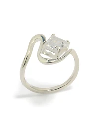 Waterproof Stainless Steel Wavy Cubic Zirconia Statement Ring