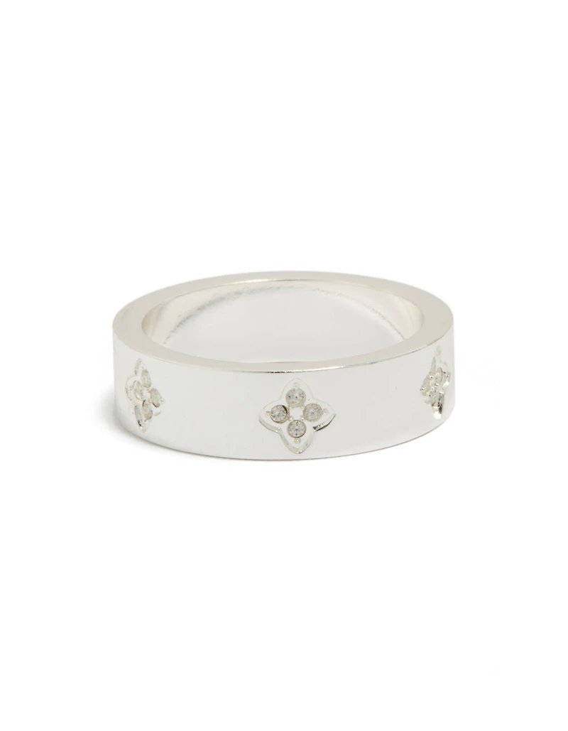 Waterproof Stainless Steel Cubic Zirconia Flowers Band Ring