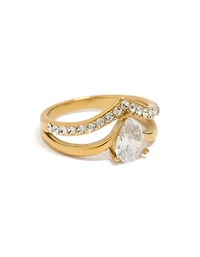 Bague multicouche en acier inoxydable plaqué or étanche, ornée de zircon cubique forme poire