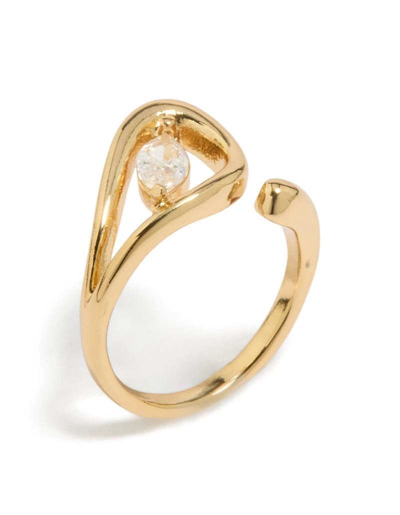 Gold Plated Cubic Zirconia Abstract Wrap Ring