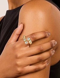 Waterproof Gold Stainless Steel Cubic Zirconia Bezel Wrap Ring