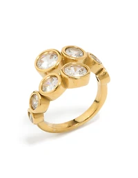 Waterproof Gold Stainless Steel Cubic Zirconia Bezel Wrap Ring