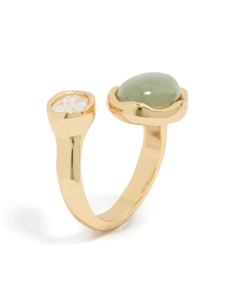 Gold Plated Cubic Zirconia & Green Stone Chunky Wrap Ring