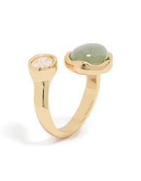 Gold Plated Cubic Zirconia & Green Stone Chunky Wrap Ring