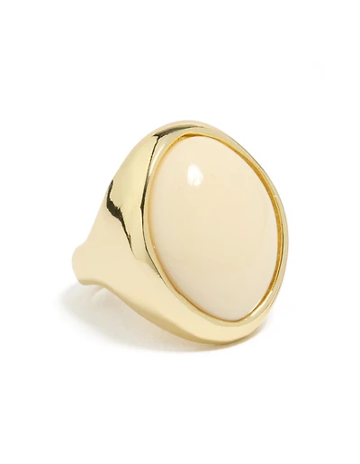 Gold Plated Chunky Oval Cream Stone Ring