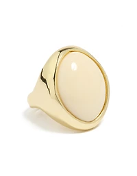 Gold Plated Chunky Oval Cream Stone Ring