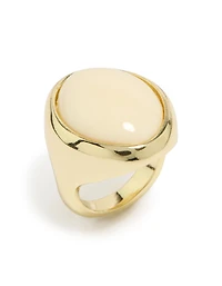 Gold Plated Chunky Oval Cream Stone Ring