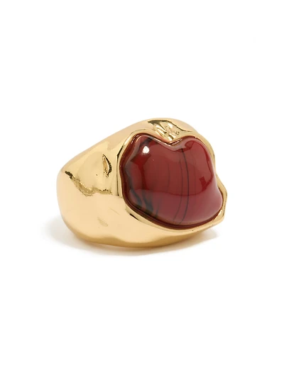 Gold Plated Statement Molten Burgundy Stone Ring