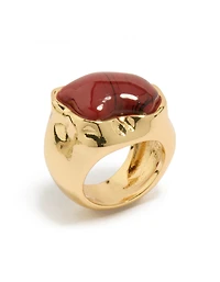 Gold Plated Statement Molten Burgundy Stone Ring