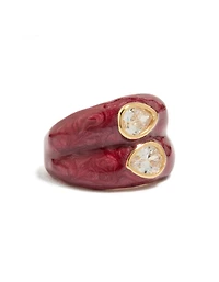 Gold Plated Red Enamel Double Cubic Zirconia Ring