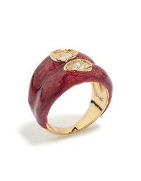 Gold Plated Red Enamel Double Cubic Zirconia Ring