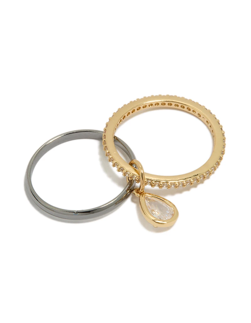 Alliance et bague empilables en métal plaqué zircon cubique
