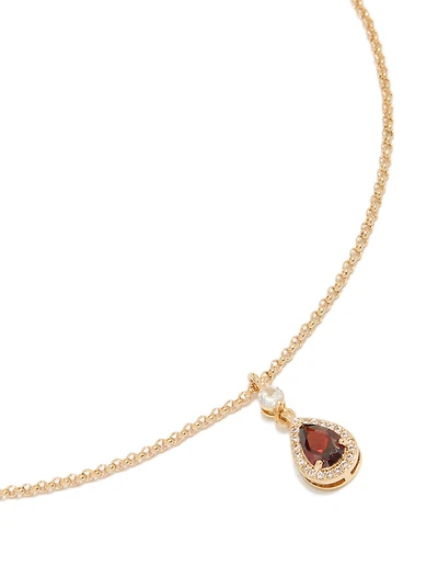 Gold Red Pear Cubic Zirconia Pendant Necklace