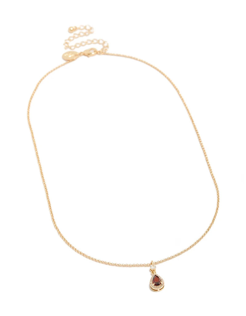 Gold Red Pear Cubic Zirconia Pendant Necklace
