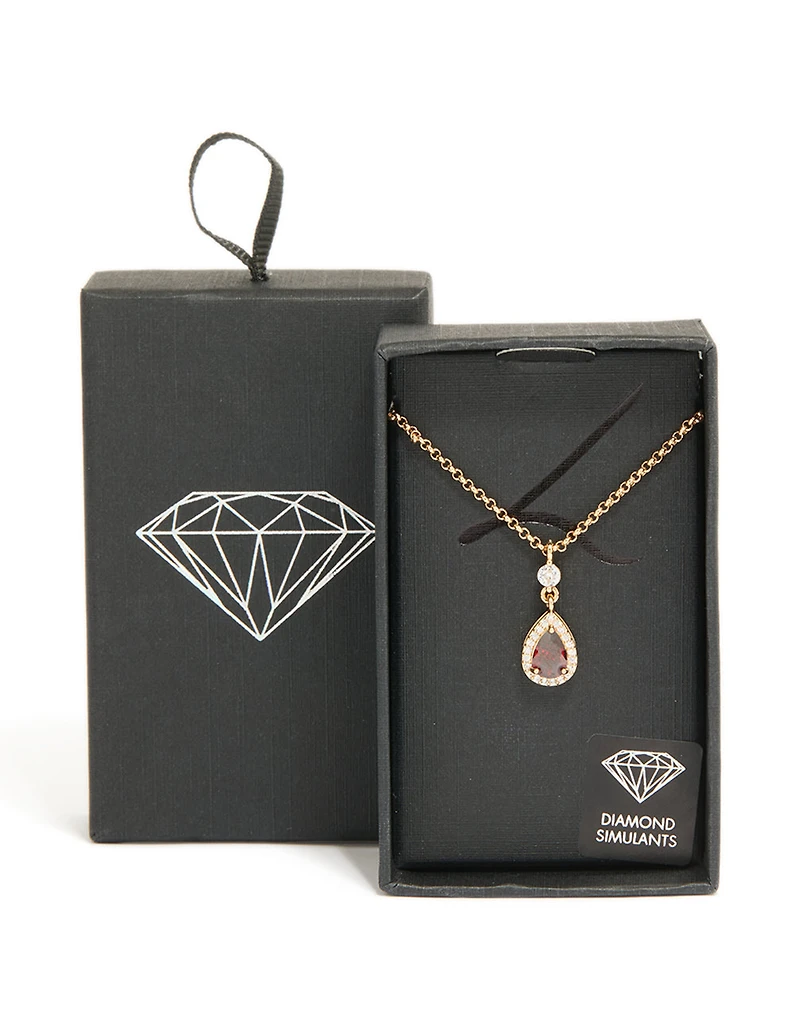 Gold Red Pear Cubic Zirconia Pendant Necklace