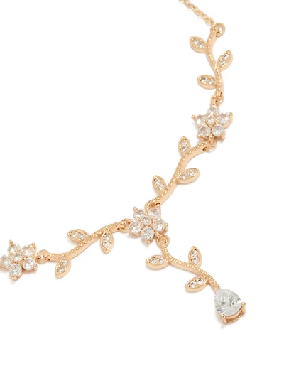 Gold Cubic Zirconia Floral Vine Necklace