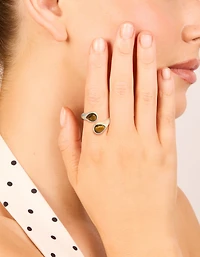 Waterproof Stainless Steel Double Tigers Eye  Ring