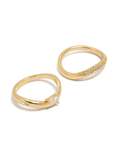 Gold Plated Cubic Zirconia Pave Stacking Rings 2-Pack