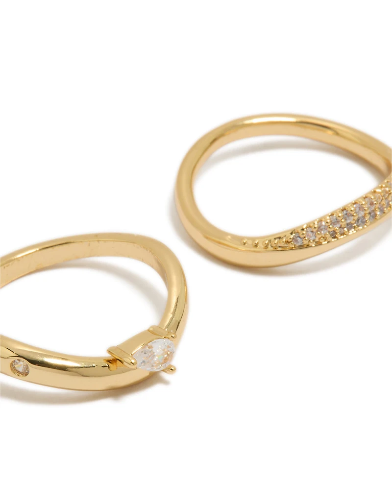 Gold Plated Cubic Zirconia Pave Stacking Rings 2-Pack