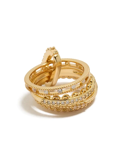 Gold Plated Cubic Zirconia Interlinked Stacked Ring