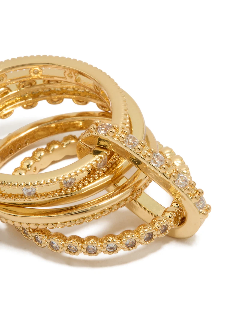 Gold Plated Cubic Zirconia Interlinked Stacked Ring
