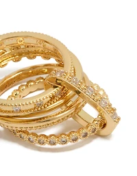 Gold Plated Cubic Zirconia Interlinked Stacked Ring