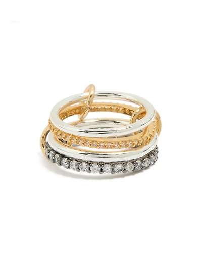 Mixed Metal Plated Cubic Zirconia Interlinked Stacked Ring