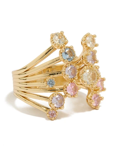 Gold Plated Open Pink & Blue Cubic Zirconia Ring