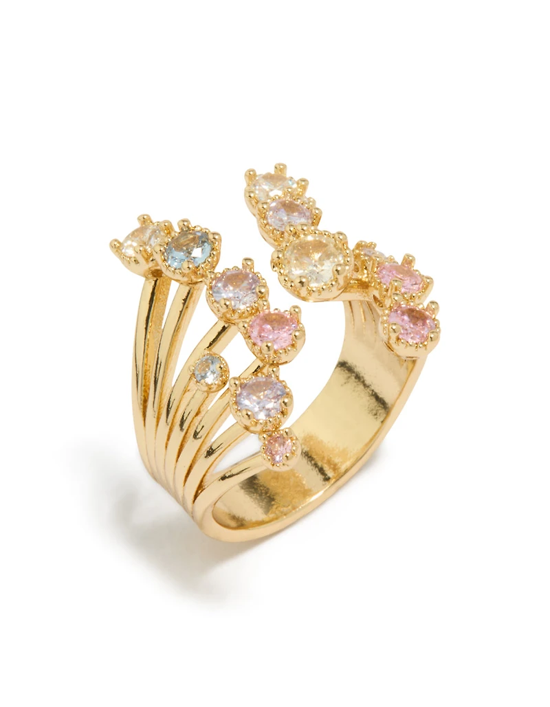 Gold Plated Open Pink & Blue Cubic Zirconia Ring