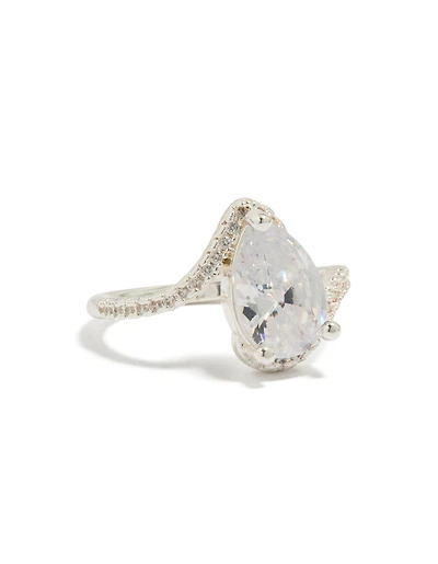 Silver Plated Pear Cubic Zirconia Engagement Ring