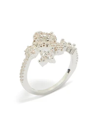 Silver Plated Dainty Cubic Zirconia Floral Wrap Ring