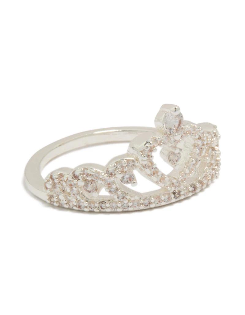 Silver Plated Cubic Zirconia Princess Heart Ring