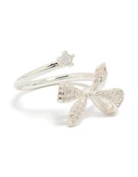 Silver Plated Cubic Zirconia Dainty Wrap Bow Ring