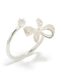 Silver Plated Cubic Zirconia Dainty Wrap Bow Ring